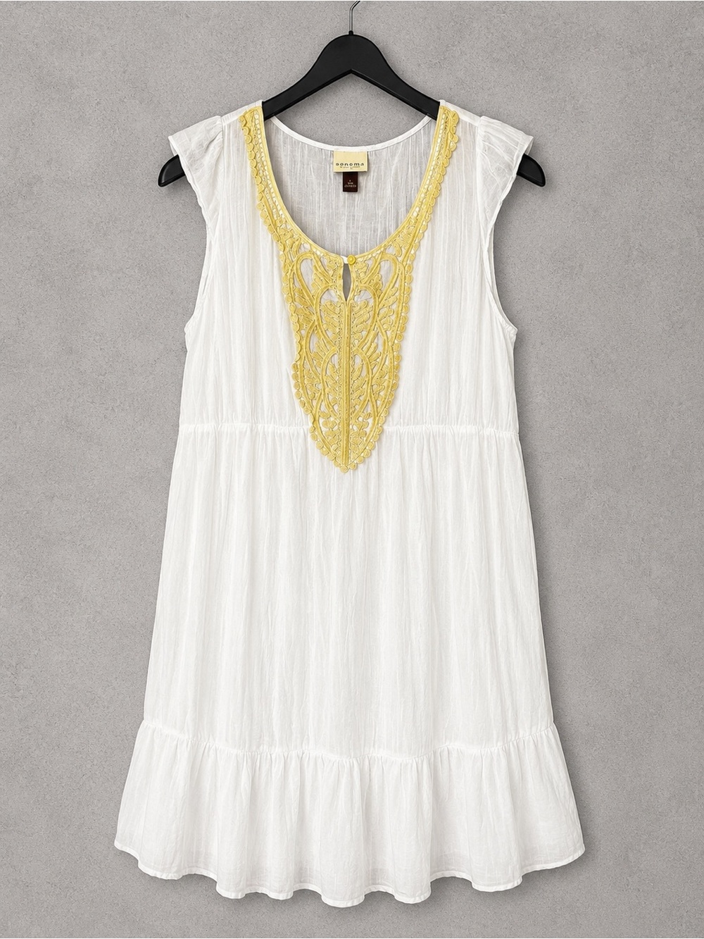Sonoma White Midi Dress with Yellow Embroidered Yoke